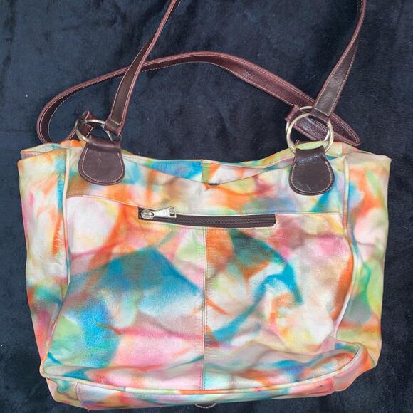 VINTAGE 90's/Y2K GORGEOUS TIE DYE LEATHER MESSENGER BAG FESTIVAL BOHO - Picture 2 of 9